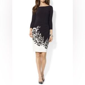 Ralph Lauren Black and White 3/4 length Sleeve Dress with side ruched